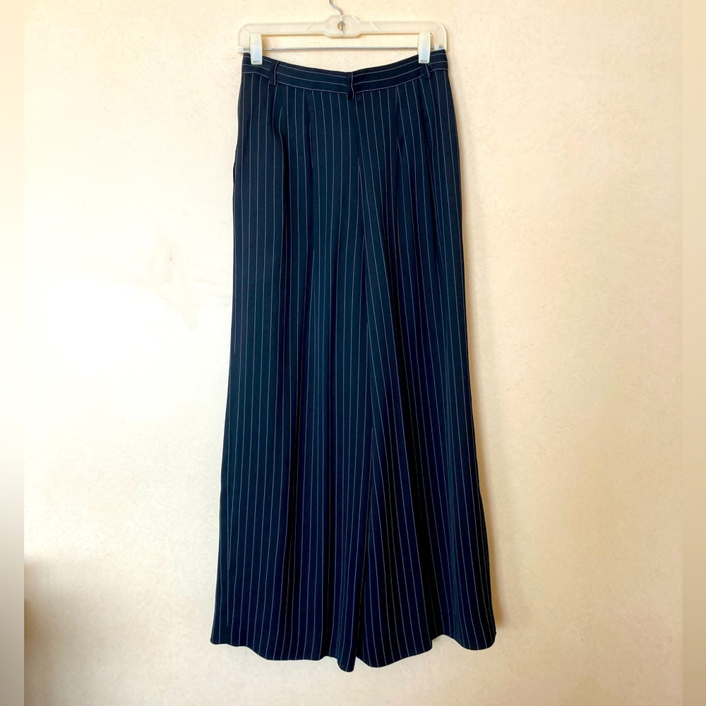 Vintage Anne Klein wide leg black & white pinstripe summer pants/trousers sz 8P